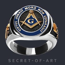 Freimaurer Ring Masonic Silber 925 und Gelbgold-Plattiert Virtus Memento Mori