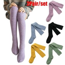 2Pair Women Cozy Fuzzy Fleece Long Socks Over Knee Warm Stocking Slipper Socks