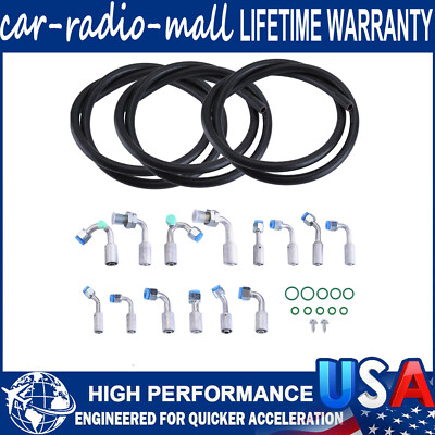 A/C Air Conditioning Ext Length Hoses & Fittings & O-rings Kit Universal US