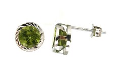 9ct White Gold Peridot studs Rubover Earrings Made in UK Gift Boxed