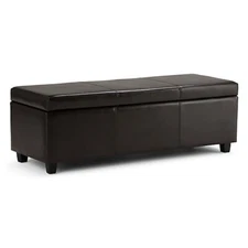 New Simpli Home Storage Ottoman Bench 48” Flip Top Soft Leather Tanners Brown