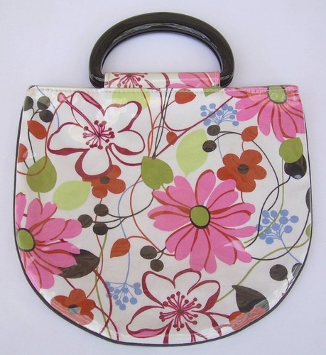 Blumen Handtasche Rosa Orange Blau Vinyl D Griffe Handtasche Beuteltasche Mixi Blau - Bild 2 von 3