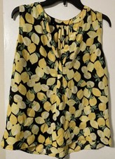 Nine West Dress Shirt Top Size M Snap Button Front Sleeveless Shirt Lemon
