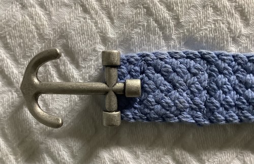 L.L.BEAN Silver Anchor Braided Lavender Blue Rope Belt S/M - Picture 3 of 4