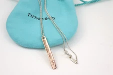 Tiffany & Co. 1837 Narrow Bar Rubedo & Silver 925 Pendant Necklace 16" w/Pouch