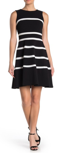TOMMY HILFIGER Womens Striped Crepe Fit u0026 Flare Swing Dress, Size 8, 10 |  eBay