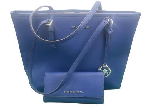 Blue Michael Kors Purse With Matching Wallet - Picture 1 of 18