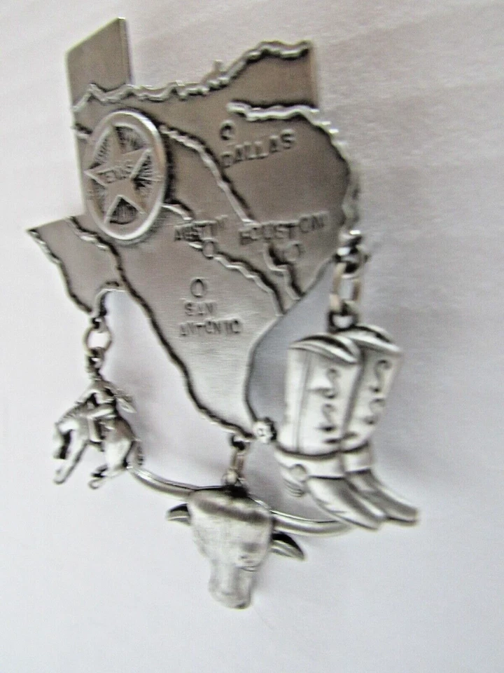 PIN/BROCHE JJ LONESTAR STATE OF TEXAS DE COLECCIÓN AÑOS 80 CON 3 DIJES COLGANTES EN PELTRE Foto 2 de 4