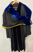 Vintage U. of Michigan Graduation Doctoral Gown w/ Hood Velvet Pads Black 51 L