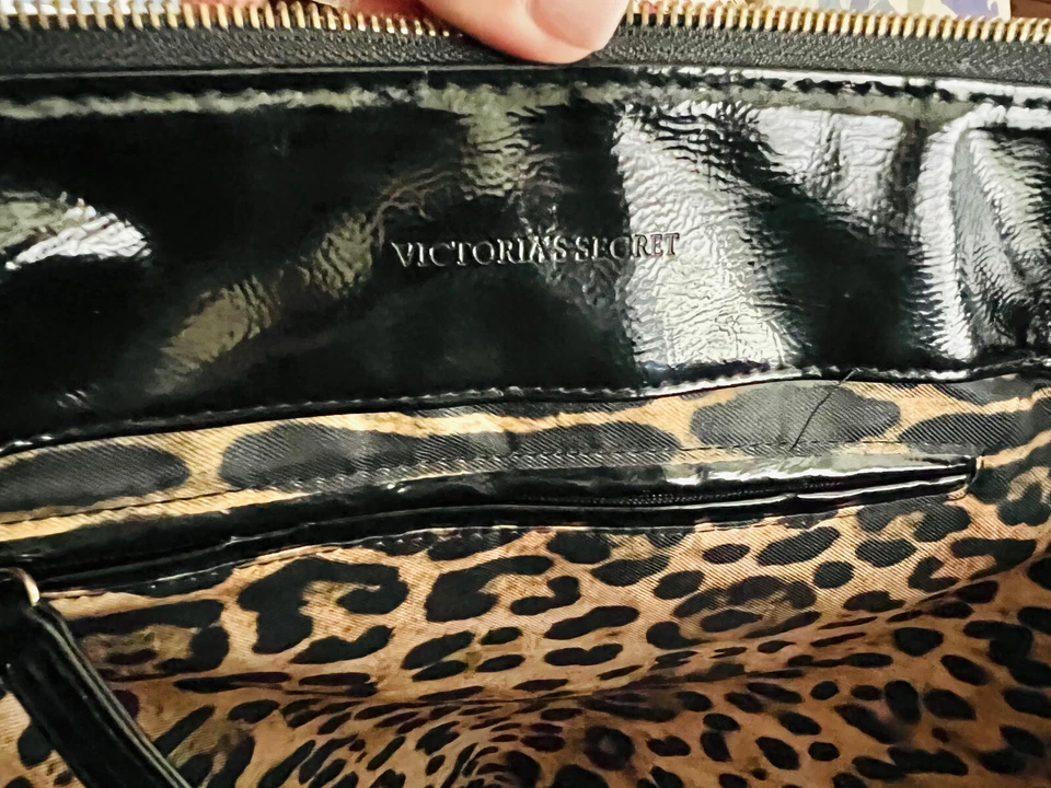 Victoria’s Secret Black Vinyl Weekender Overnight Travel Shoulder Bags- Set of 2 - Image 2 of 4