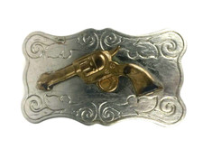 Chambers Nickel Silver Western Gun Belt Buckle Scroll Design Two Tone