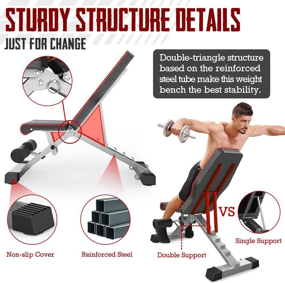 880LBS Adjustable Foldable Weight Bench Home Gym Strength Training Workout Bench