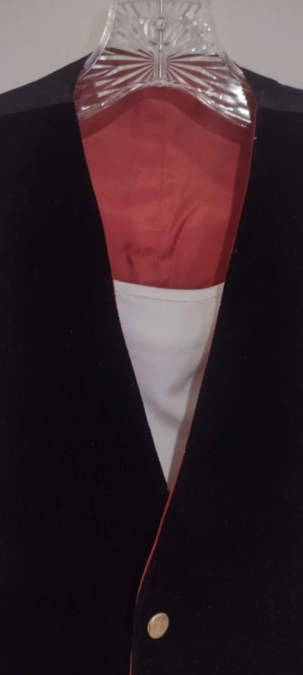 Chaleco de Terciopelo Reversible Rojo Negro Vintage Botones Dorado Bolsillos Ribeteados Foto 3 de 4