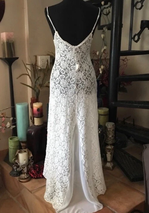 Chiffon Lace Vintage Shirley Of Hollywood Maxi Long Nightgown Full Slip Lingerie - Image 2 of 4