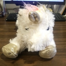 KELLY TOYS WHITE/PASTEL UNICORN 12" PLUSH STUFFED ANIMAL TOY LYING DOWN STAR