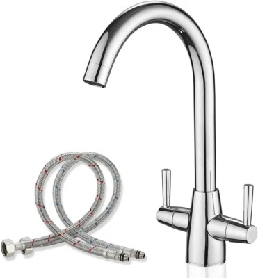 KTCHEN FAUCET Rubinetto cucina monoblocco doppia leva, 1 foro UK con code flessibile