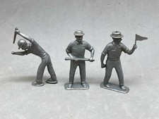 Plastic Construction Worker Figure Lot 3 Gray Flagman Workmen 2 3/8" Toy Vintage