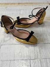 J.Crew Millie Bow Ankle Strap Heels size 6 Gold Metallic Croc Embossed Shoes