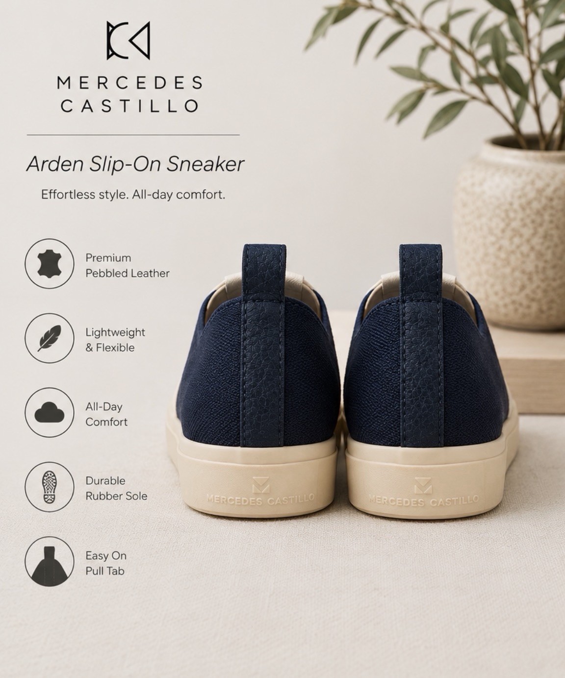 Mercedes Castillo Arden Slip-On Sneakers Women’s 9 Ivory Navy Leather NWOB $280 image 3