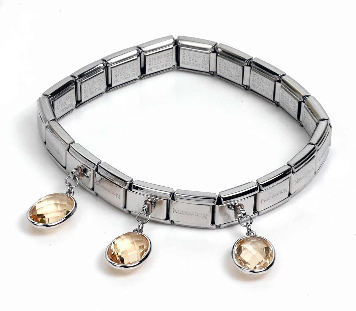 Nomination - Bracciale Milleluci acciaio lettera M particolari placcati oro rosa con zirconi bianchi