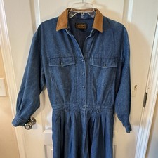 Eddie Bauer Women's Denim Maxi Dress Vintage, Long Sleeve, Full Length, Size M