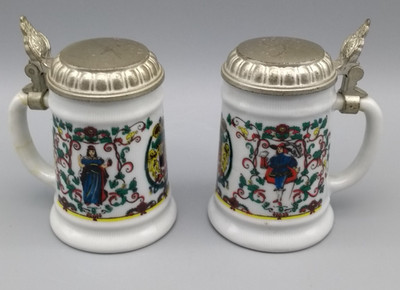 BMF Nürnberg Bierkrüge mit Zinndeckel Miniatur, Made in W-Germania