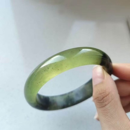 Natural Jadeite Jade Bangle 56mm Green Two Tone Half Mountain Half Water Bracele