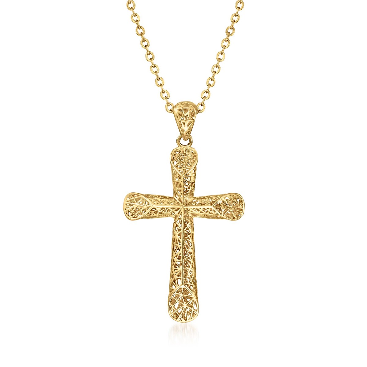 Ross-Simons 14kt Yellow Gold Openwork Cross Pendant Necklace