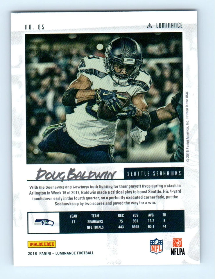 2018 Panini Luminance Doug Baldwin Seattle Seahawks #85 - Image 2 of 2