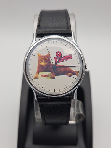 Vintage 1986 Timex 9 Lives Cat Watch Morris Advertising Leather Band Working