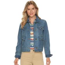 NEW Chaps Womens Soft Cotton Lightweight Blue Denim Button Jean Jacket L $99 NWT