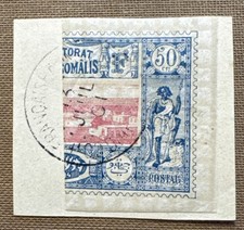rare timbre france cote des somalis N° 15 coupé en 2 pour 25 cts sur fragment