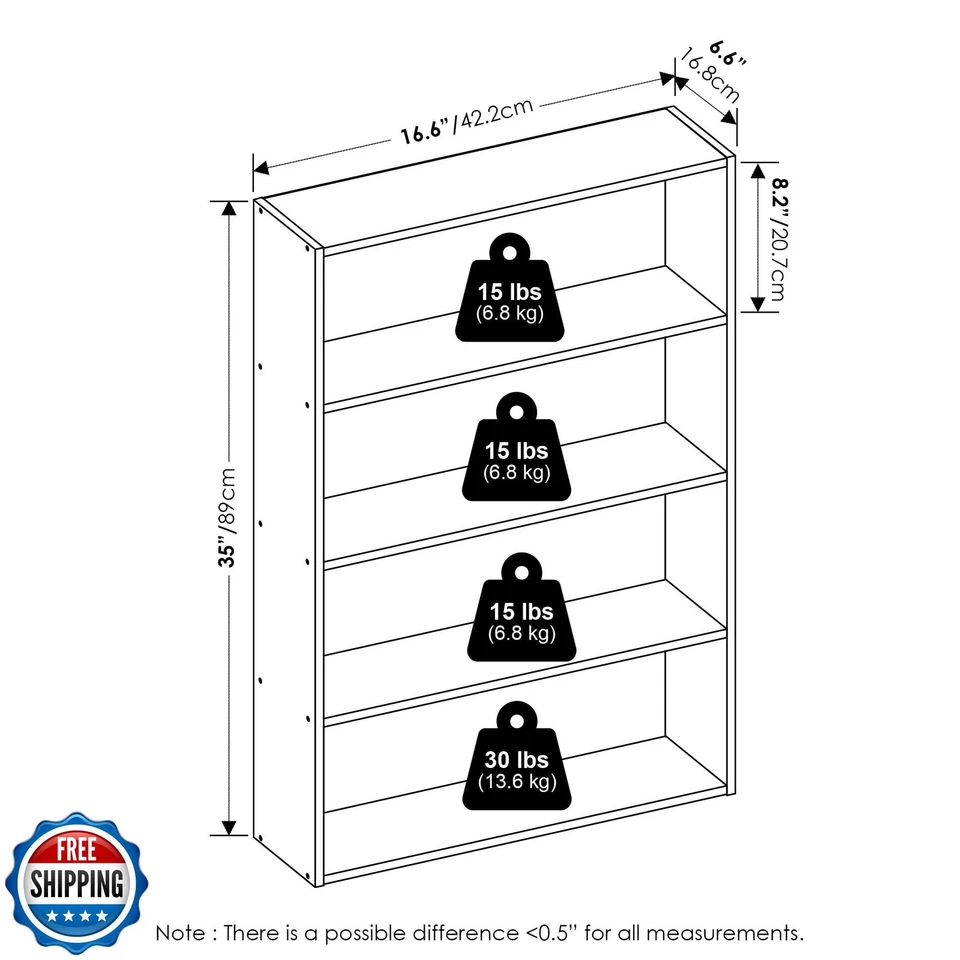 Furinno Estantería Básica para Libros, Librería de 4 Niveles con Estante Abierto, Estantería, Cubo St Foto 3 de 4