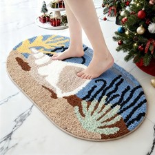 Beach Theme Washable Bath Rug Ocean Bathroom Decor Non Slip Mat 16x24 Inch