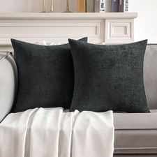 Pack of 2 Black Decorative Pillow Covers 18x18 Inch Soft Chenille Couch Throw Pi