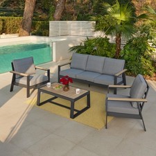 5 Seater Metal Frame Garden Lounge Set with Coffee Table and Grey Loose Cushions