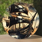 Vintage Nautical Pirate Ship Round Tin Metal Sign Wall Art Decor 8x8