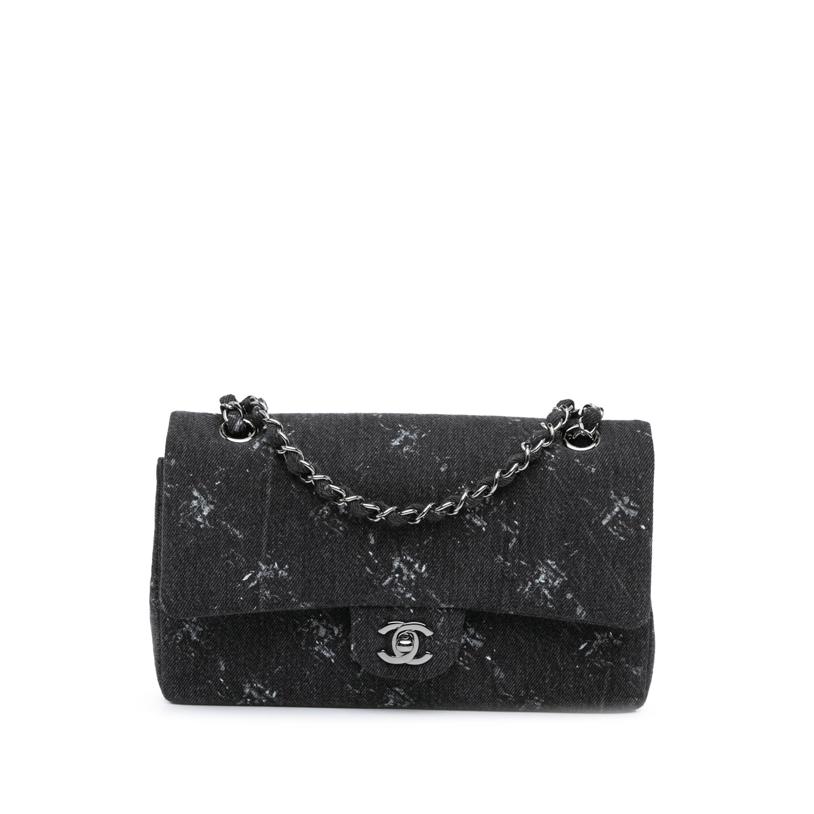 Chanel Medium Denim Double Flap Pre-Loved Shoulder Bag Black
