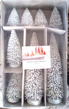NIB Cupcakes & Cashmere Set • 8 FLOCKED WHITE Winter TREES 3.5" - 11" • Village