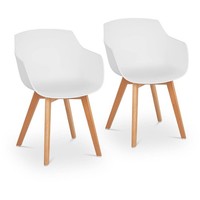 Stuhl 2Er Set Lehnstuhl Weiß Kunststoff Holzbeine Buche Bis 150 Kg Designstuhl