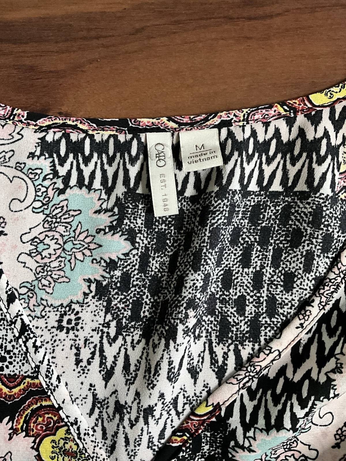 CATO Boho Patchwork Blouse Medium V-Neck Peasant … - image 3