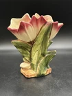 Antique Early Original McCoy Double Tulip Crocus Art Pottery Vase White Pink USA