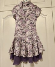 Womens Purple Floral Jacquard Mini Dress Short Sleeve Ruffle Hem High Neck Boho