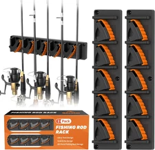 Fishing Rod Holder Wall Mount, Vertical Rack for 10 Rods, 2 Pack