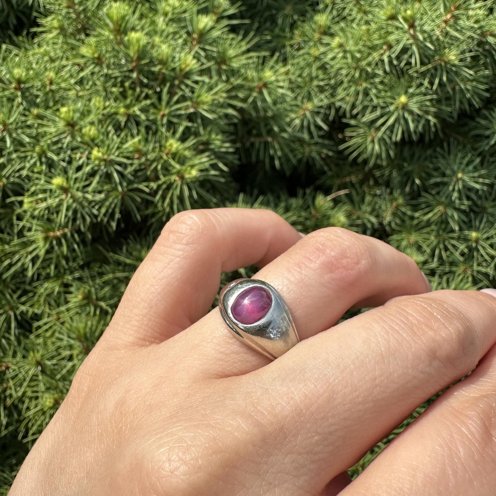 Vintage Solid White Gold 2ct Star Ruby & Diamond … - image 8