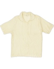 VINTAGE Womens Short Sleeve Polo Neck Jumper Sweater IT 46 Large Off White VL10