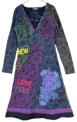 101 Idees Damen Wickel- Kleid V-Ausschnitt Langarm Größe S Multicolor