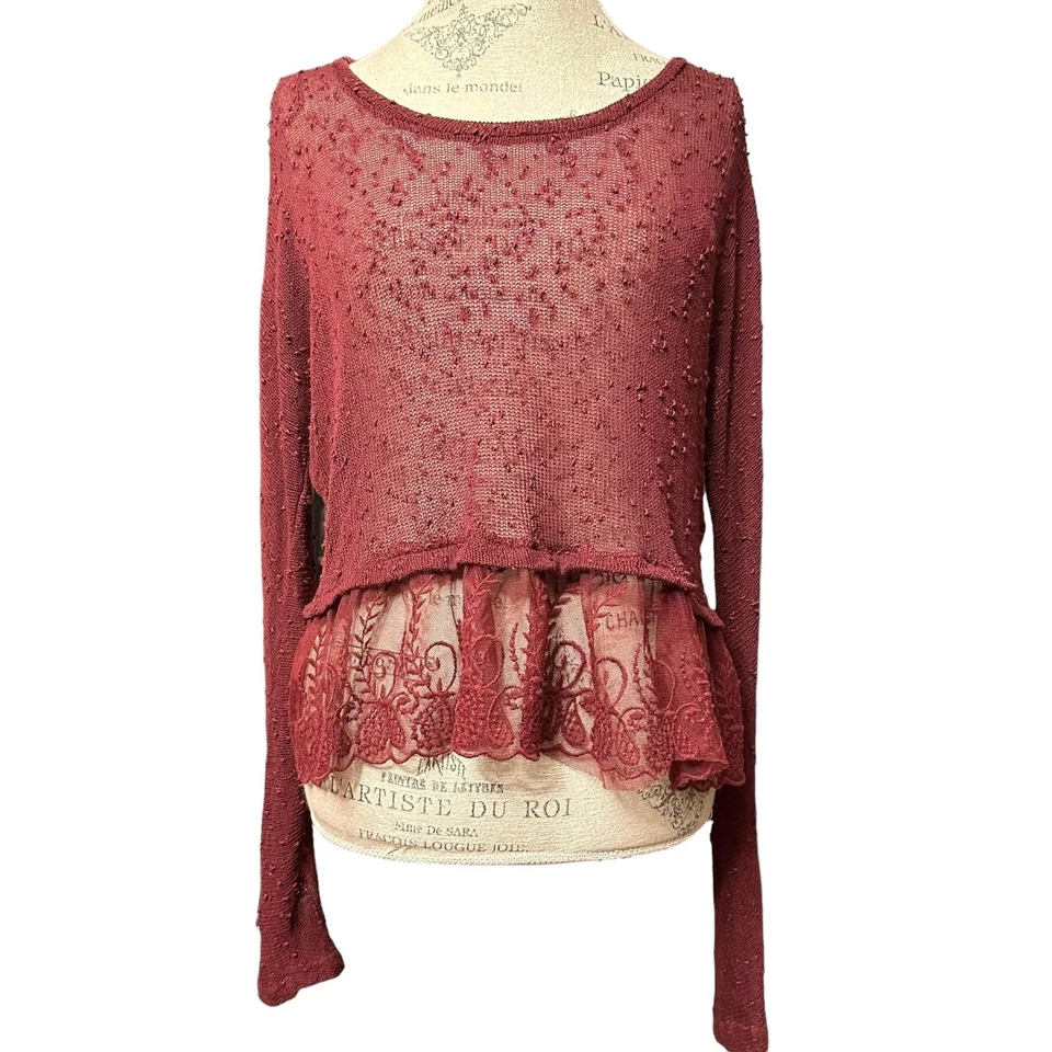 Blusa transparente borgoña mediana American Eagle Outfitters