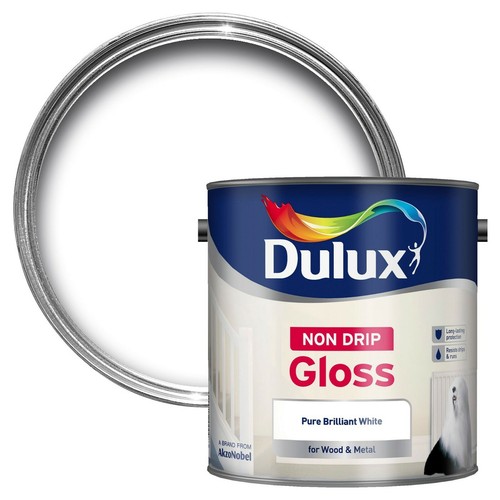 Dulux 2.5L Non Drip Gloss Paint Pure Brilliant White For Wood Metal