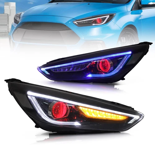 VLAND Demon Eyes LED Headlights For Ford Focus 2015-2018 w/Blue Animation DRL - Picture 1 of 14